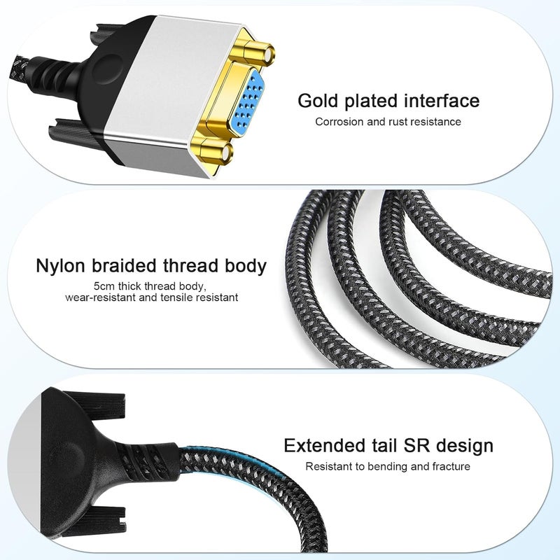 PASOW HDMI to VGA Adapter Cable 8 inch Uni-Directional Only,Gold-Plated 1080p@60Hz HDMI Male to VGA Female Braided Cord for PC,Laptop,Monitor,HDTV, Roku, Xbox, PS5 - Image 4